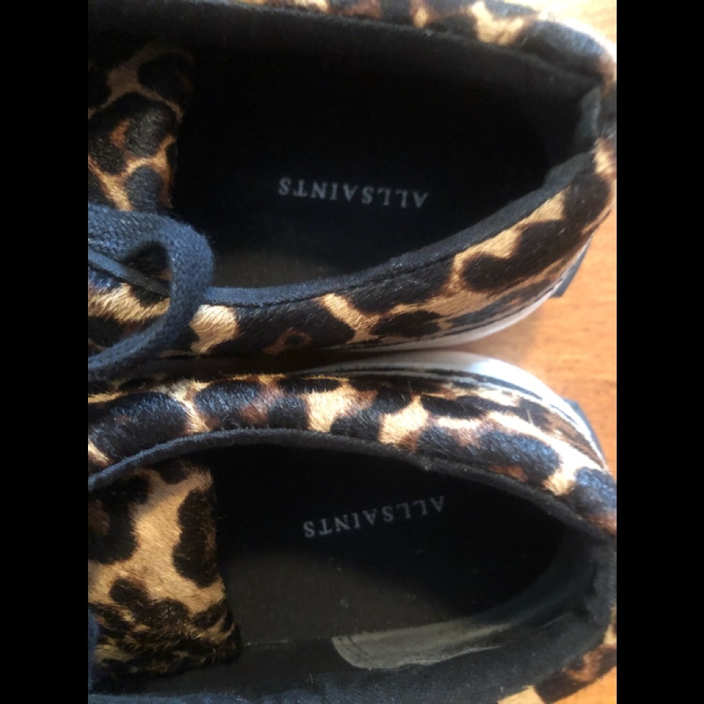 ALLSAINTS “MERCIA LEOPARD” black & tan patterned platform sneakers - Picture 8 of 10